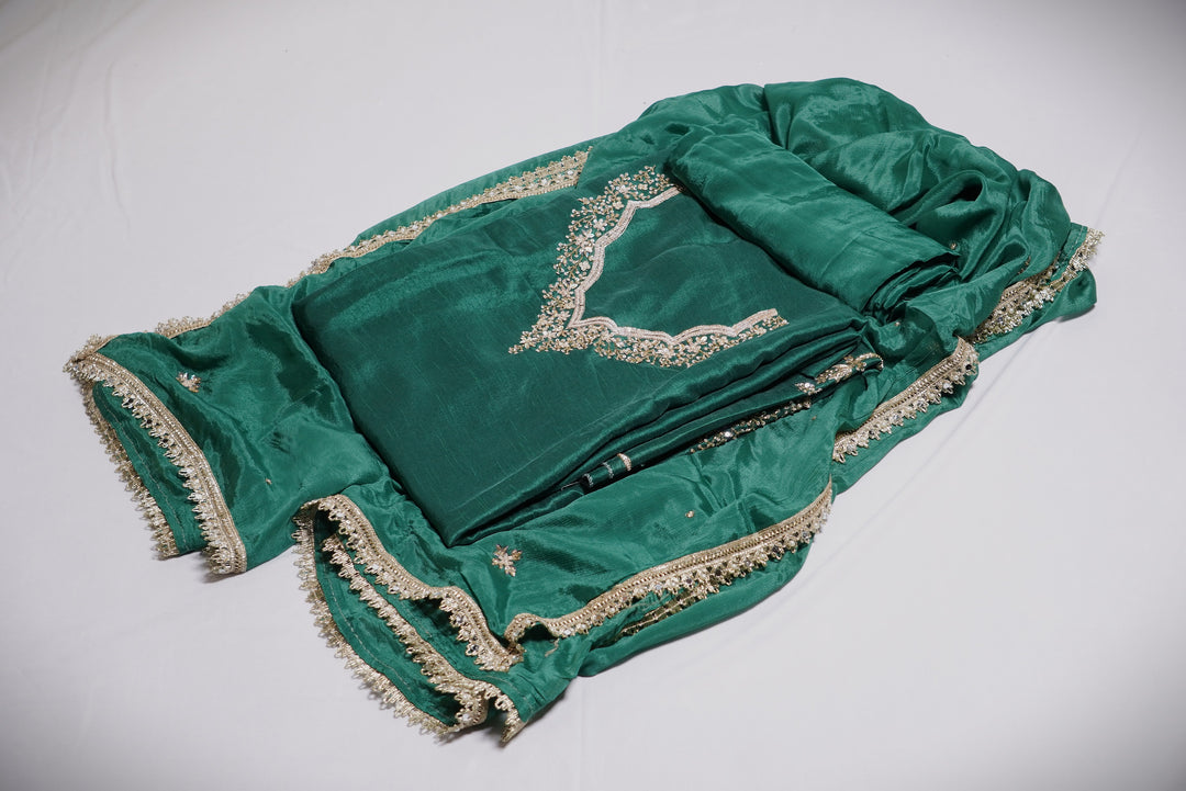 Khadi Silk with Hand Embroidery Unstitched Suit Set