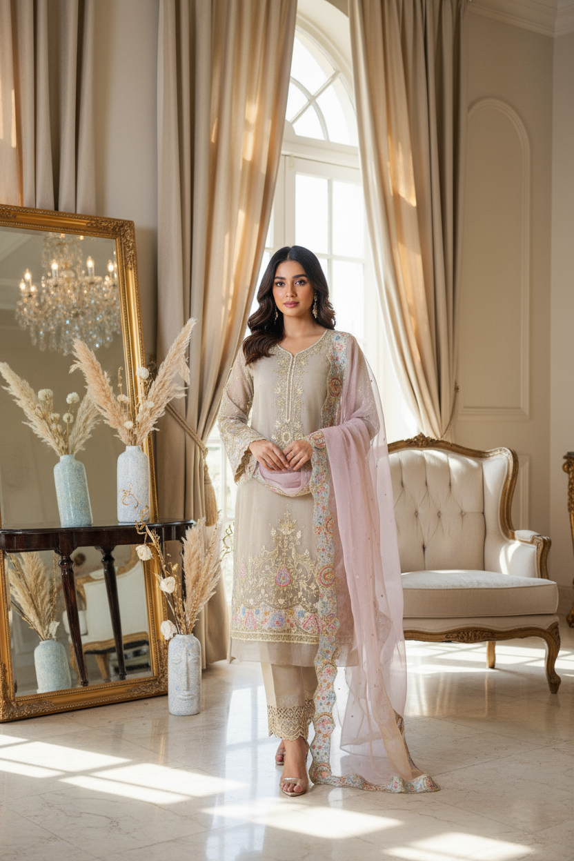 Pure Organza unstitched suit set