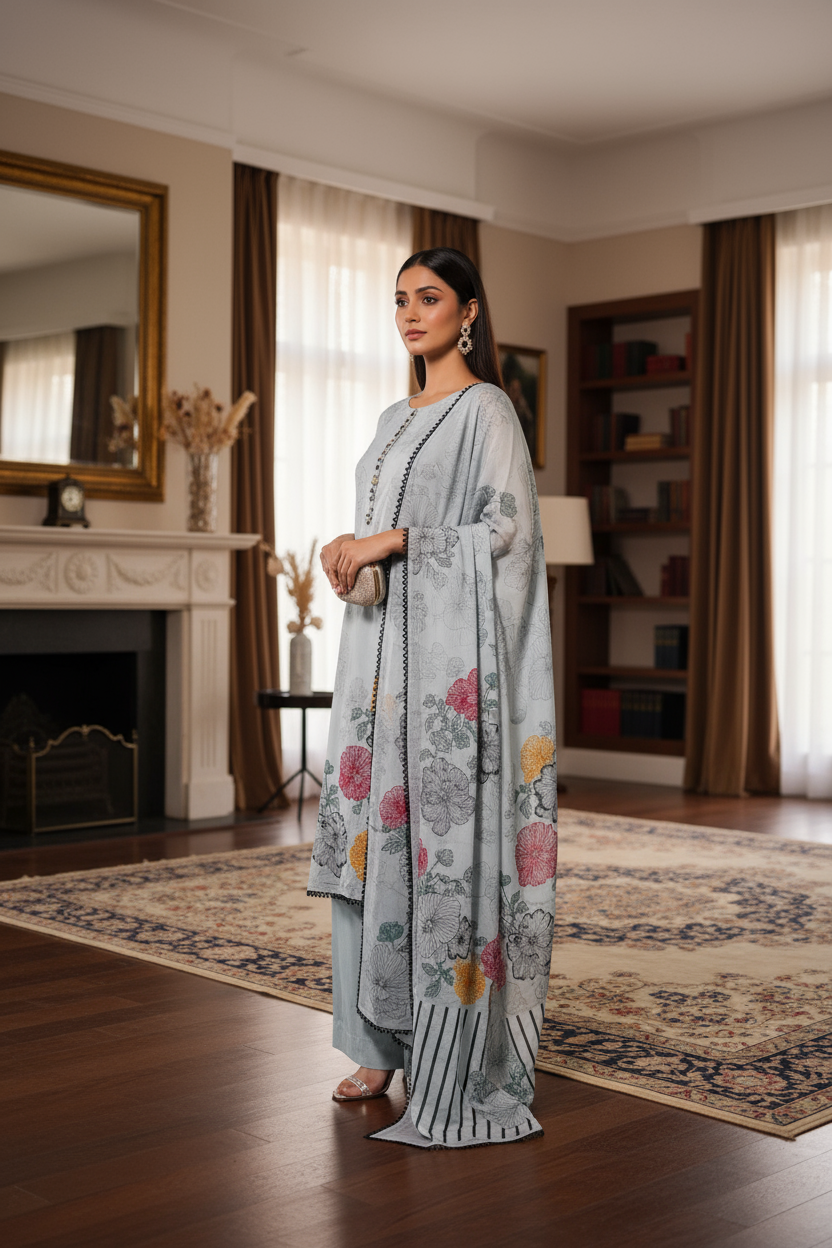 Swiss organza unstitched suit set