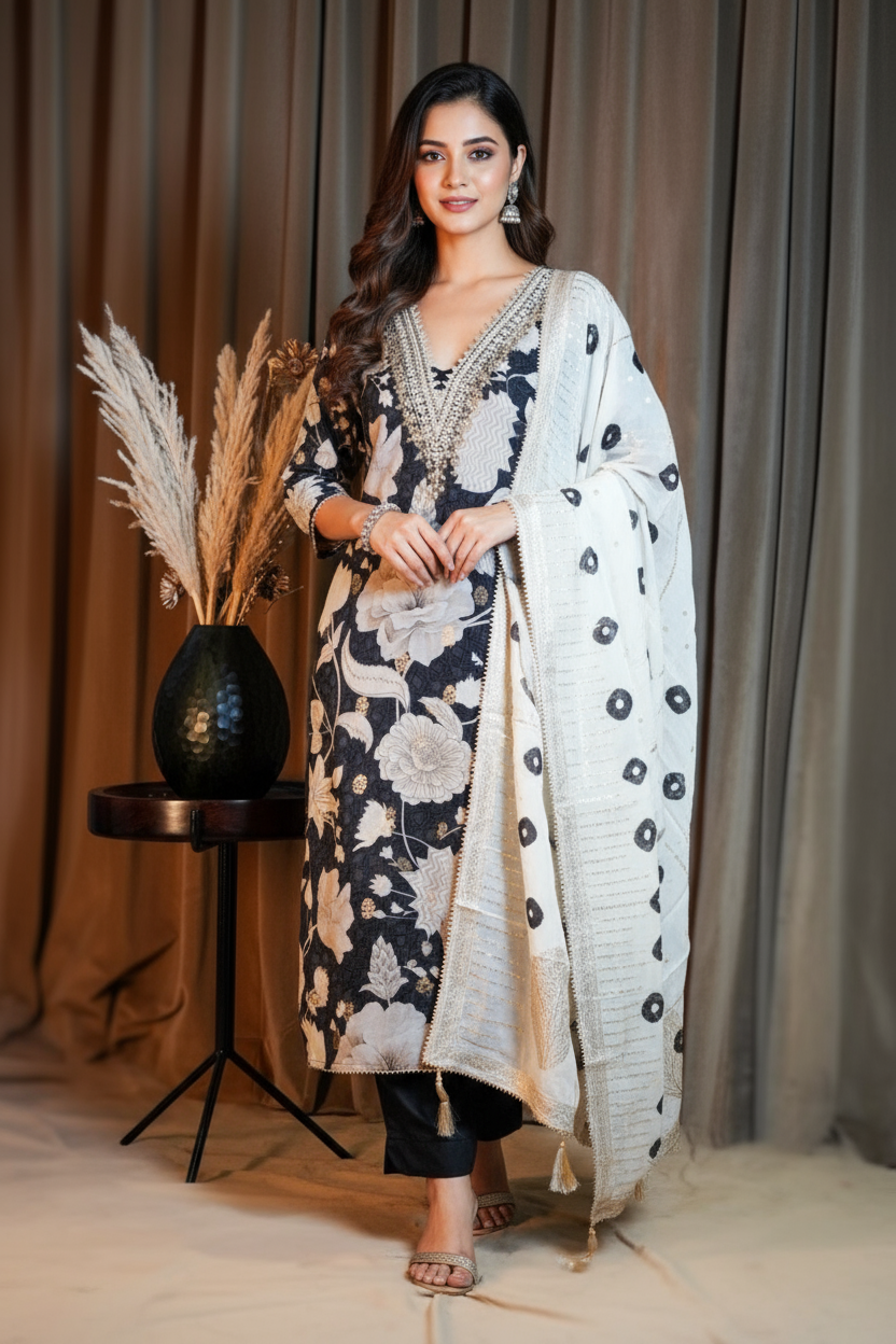 Pure organza unstitched suit set