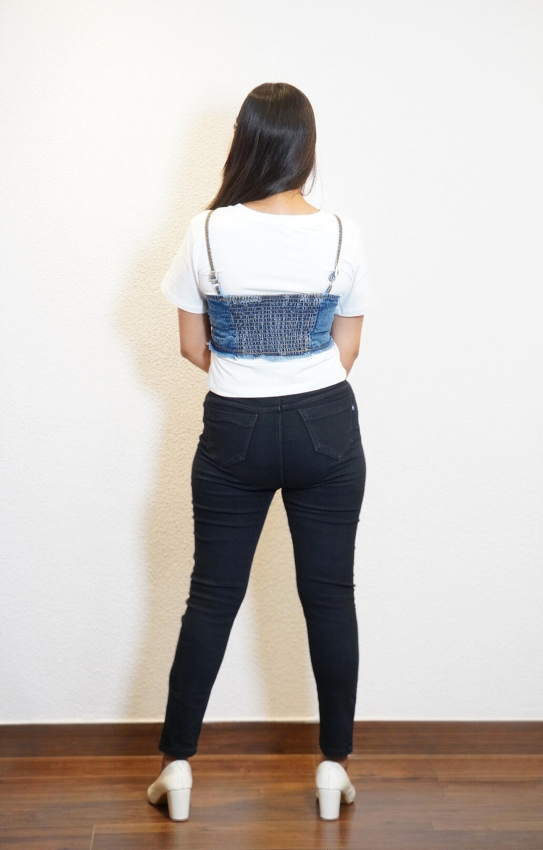 CROP TOP WITH DENIM CORSET (WHITE)