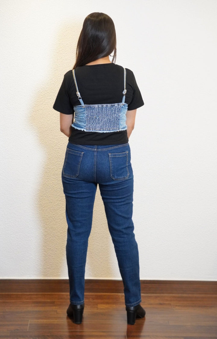 CROP TOP WITH DENIM CORSET (BLACK)