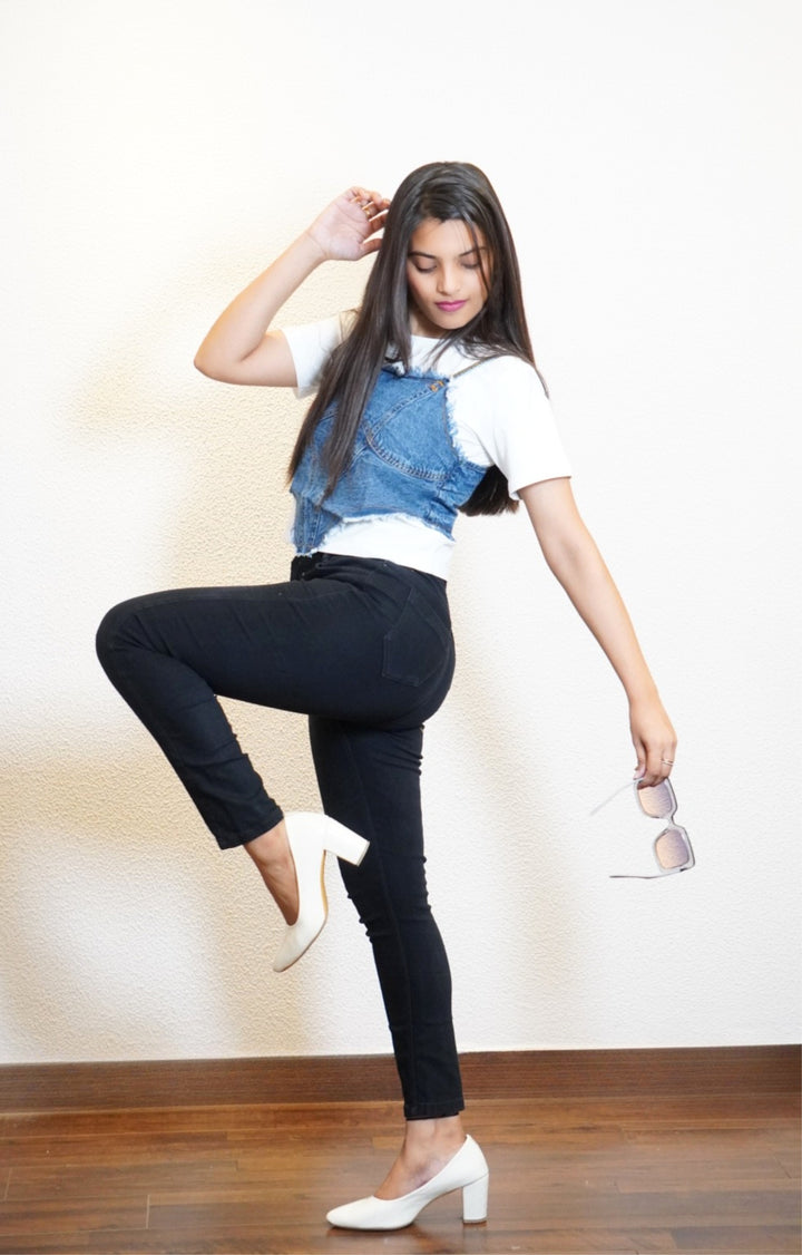 CROP TOP WITH DENIM CORSET (WHITE)