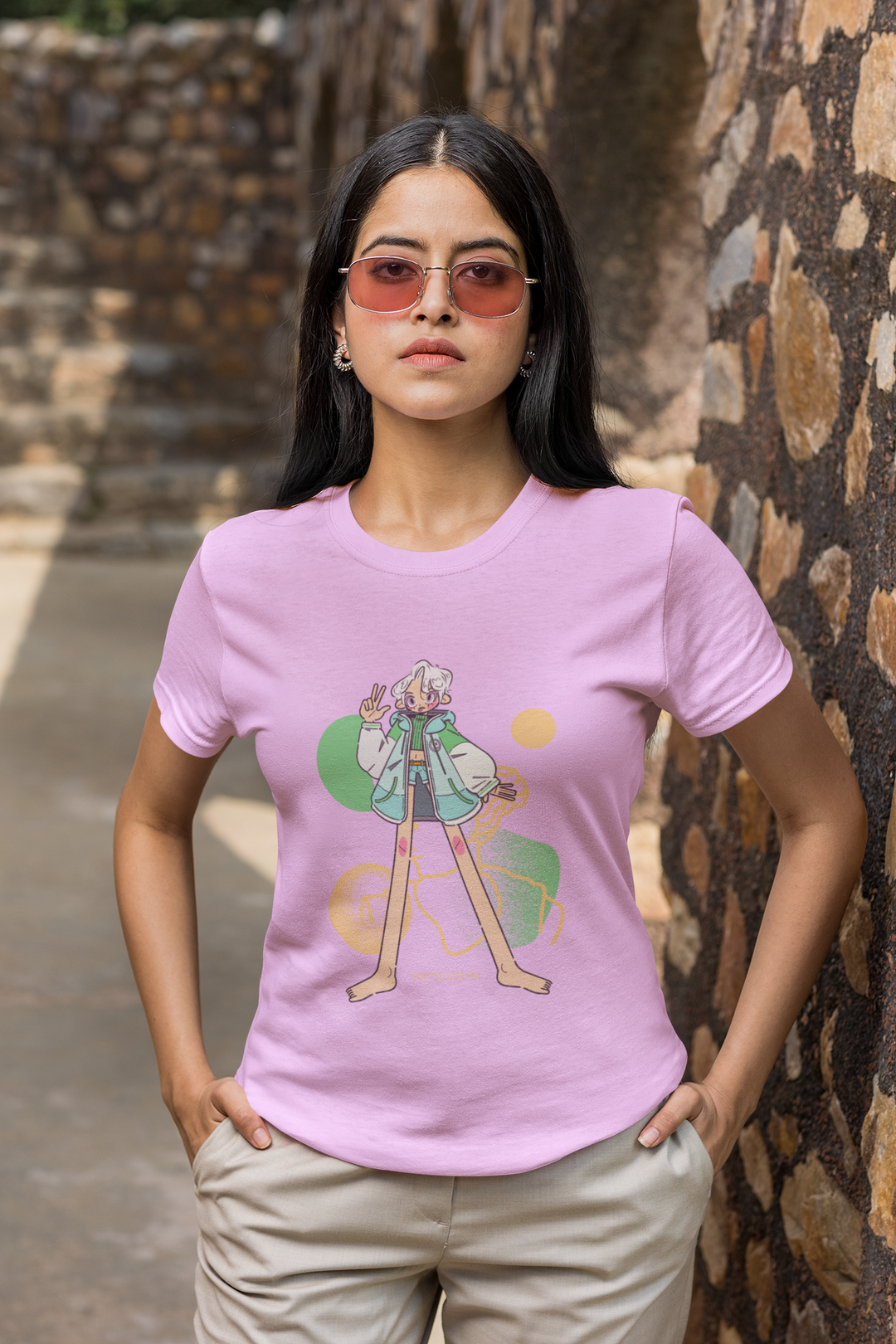 Cartoon Girl Printed Tshirt by UQ(Lilac)