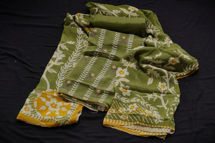 Crepe silk unstitched suit set