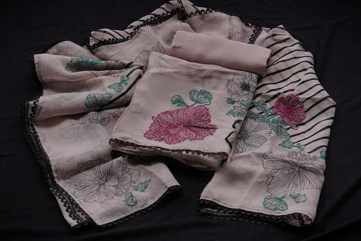 Swiss organza unstitched suit set