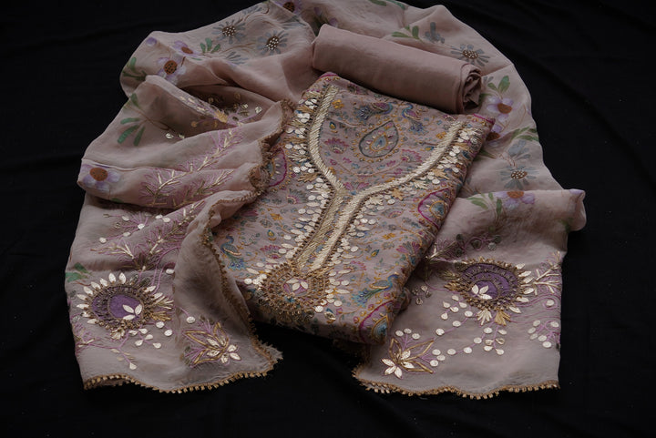 Dupion silk unstitched suit set