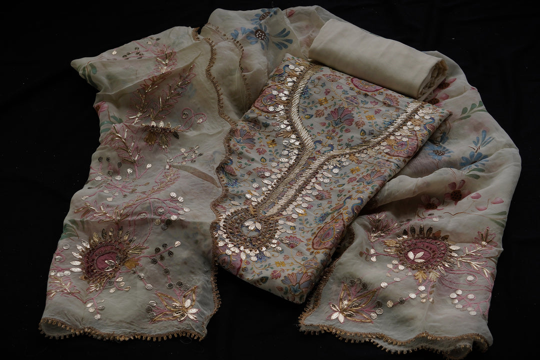 Dupion silk unstitched suit set