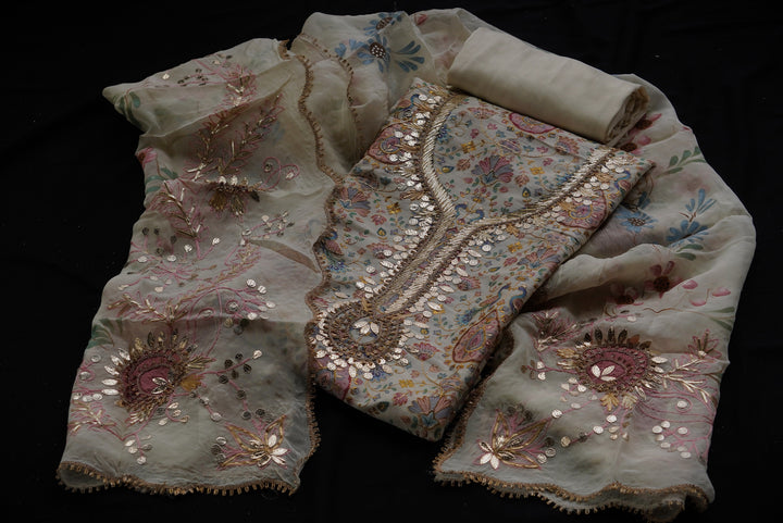 Dupion silk unstitched suit set