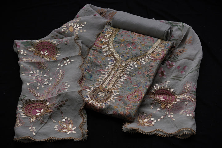 Dupion silk unstitched suit set