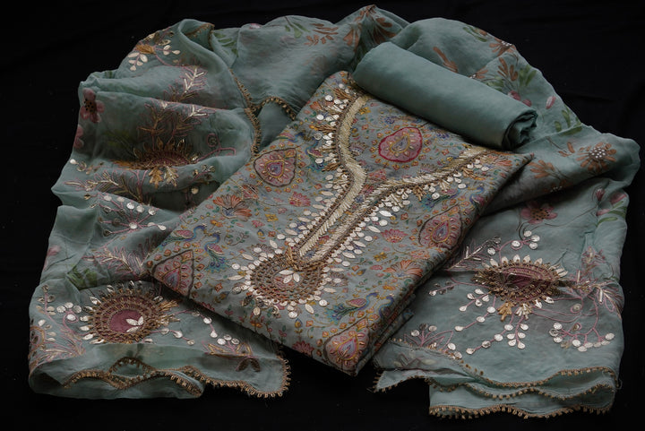 Dupion silk unstitched suit set