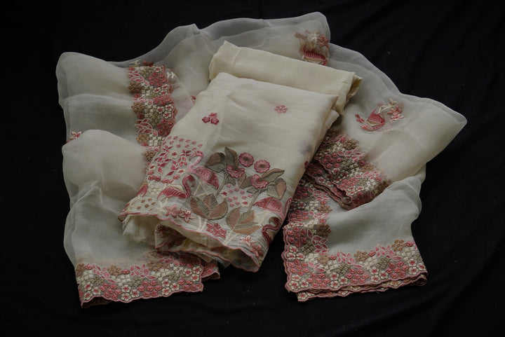 Pure organza unstitiched suit set