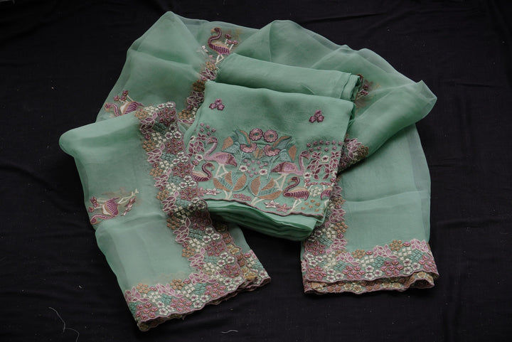 Pure organza unstitiched suit set