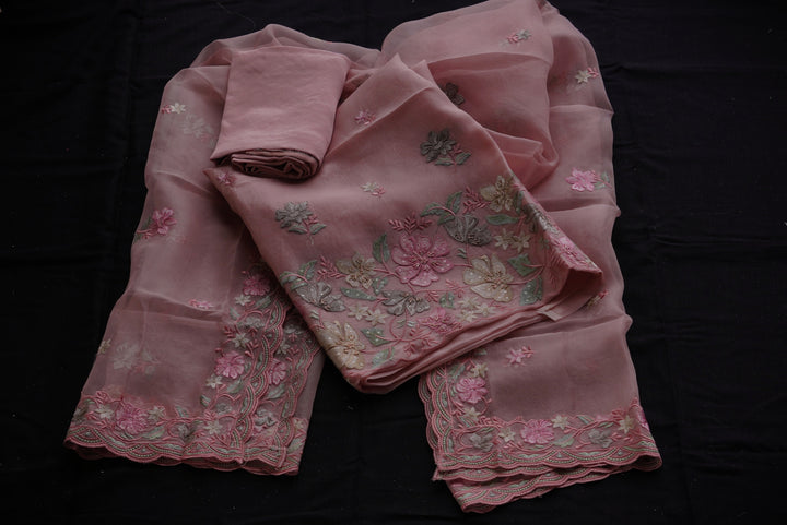 Pure organza unstitched suit set