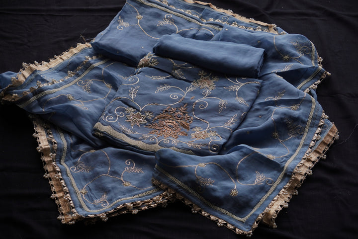 Organza with Hand Embroidery Unstitched Suit
