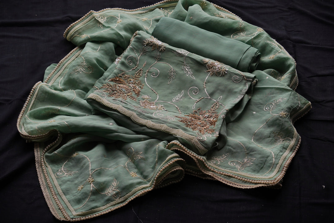 Organza with Hand Embroidery Unstitched Suit