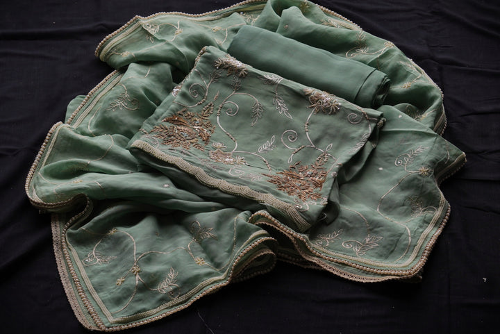 Organza with Hand Embroidery Unstitched Suit