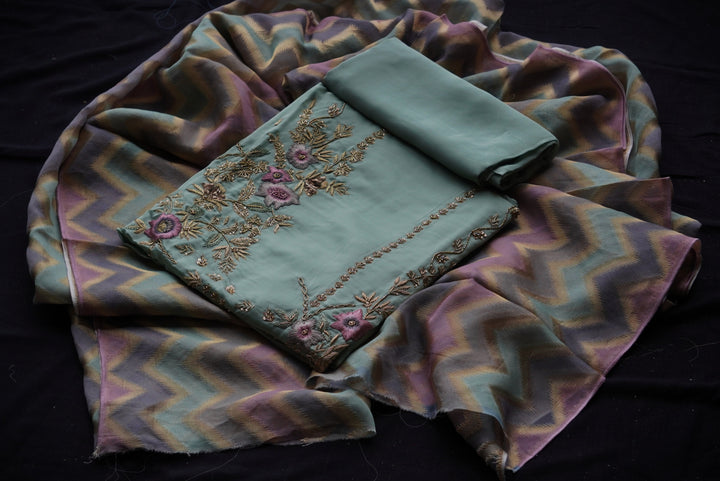 Satin Organza Unstitched Suit Set