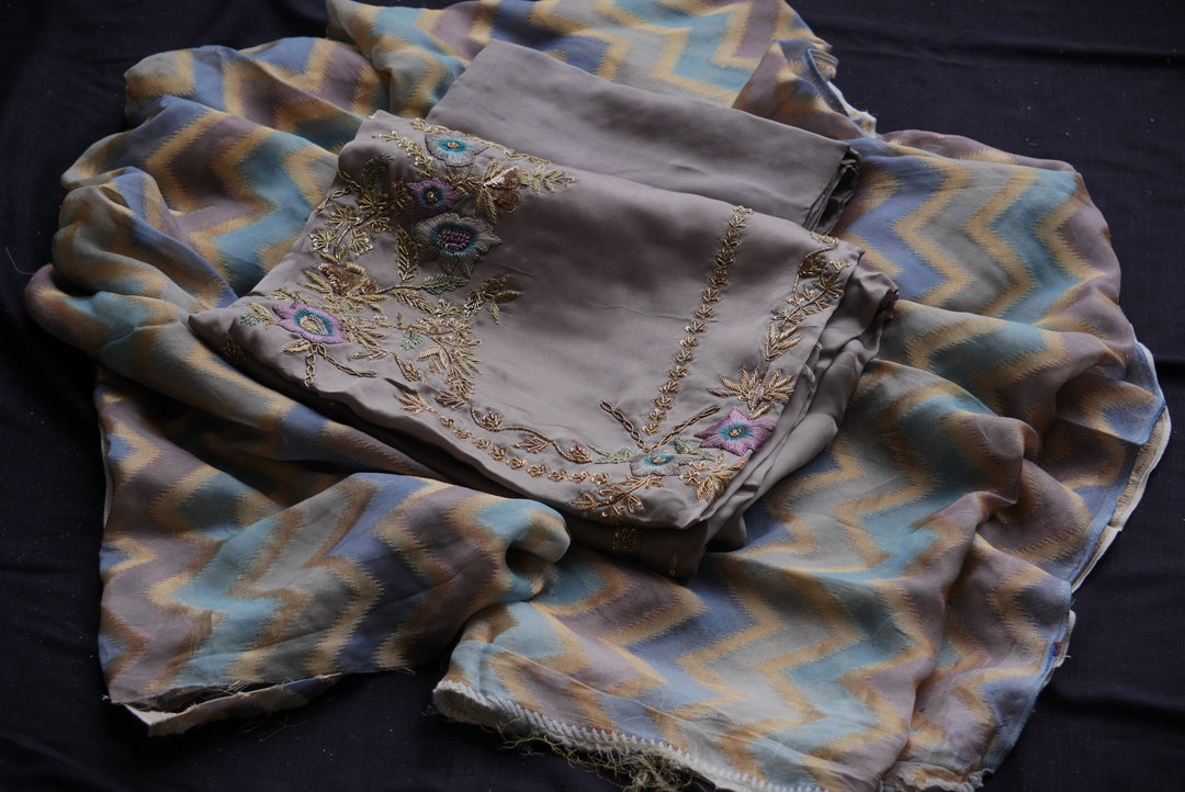 Satin Organza Unstitched Suit Set