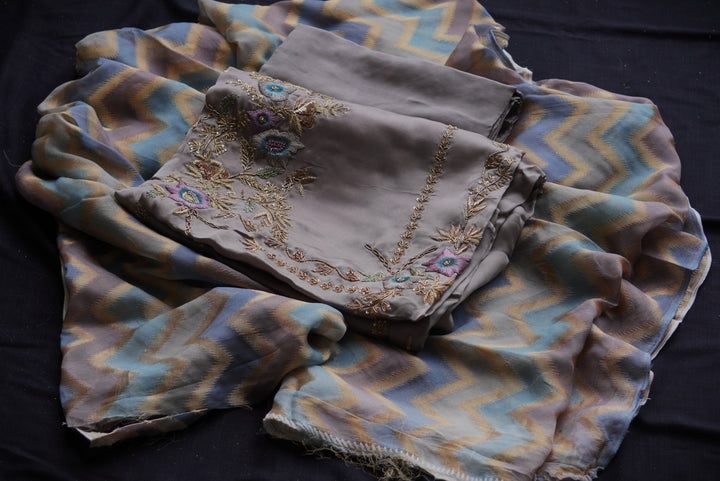 Satin Organza Unstitched Suit Set