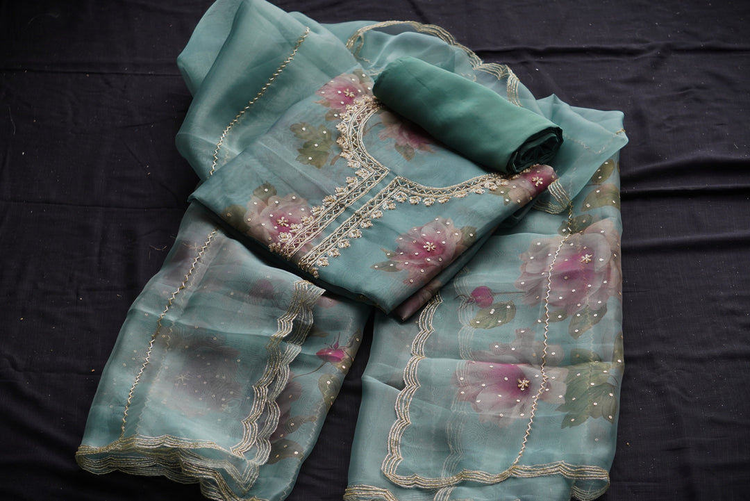 Glass Tissue with Digital Print Unstitched Suit Set