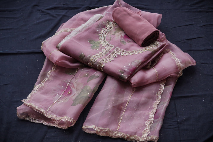 Glass Tissue with Digital Print Unstitched Suit Set