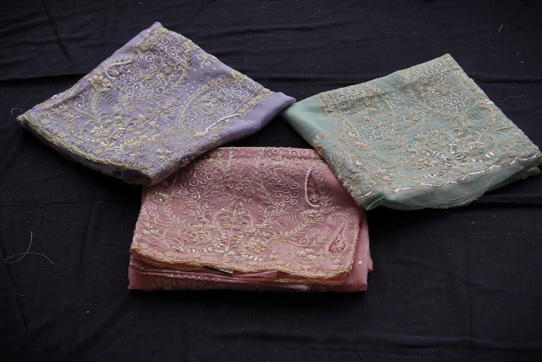 Crush Tissue with Hand Embroidery Unstitched Suit Set