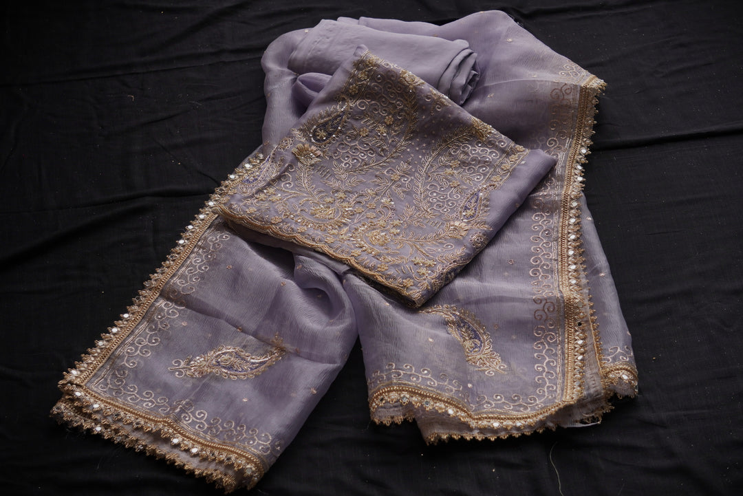 Crush Tissue with Hand Embroidery Unstitched Suit Set