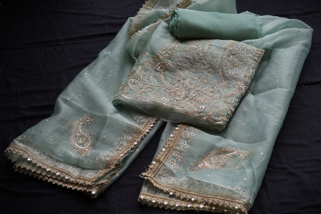 Crush Tissue with Hand Embroidery Unstitched Suit Set