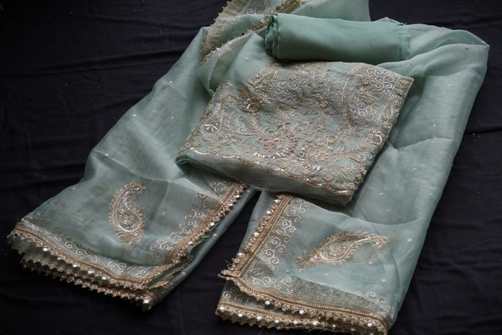 Crush Tissue with Hand Embroidery Unstitched Suit Set