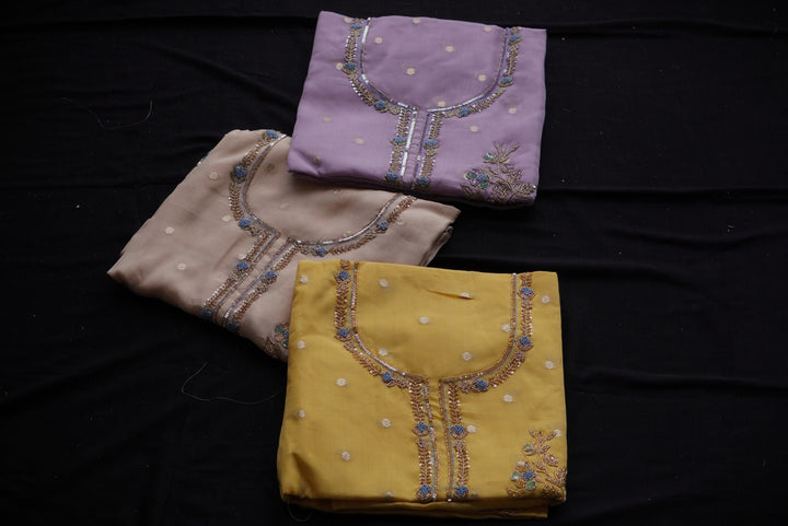 Organza with Floral Bead Embroidery Unstitched Suit Set