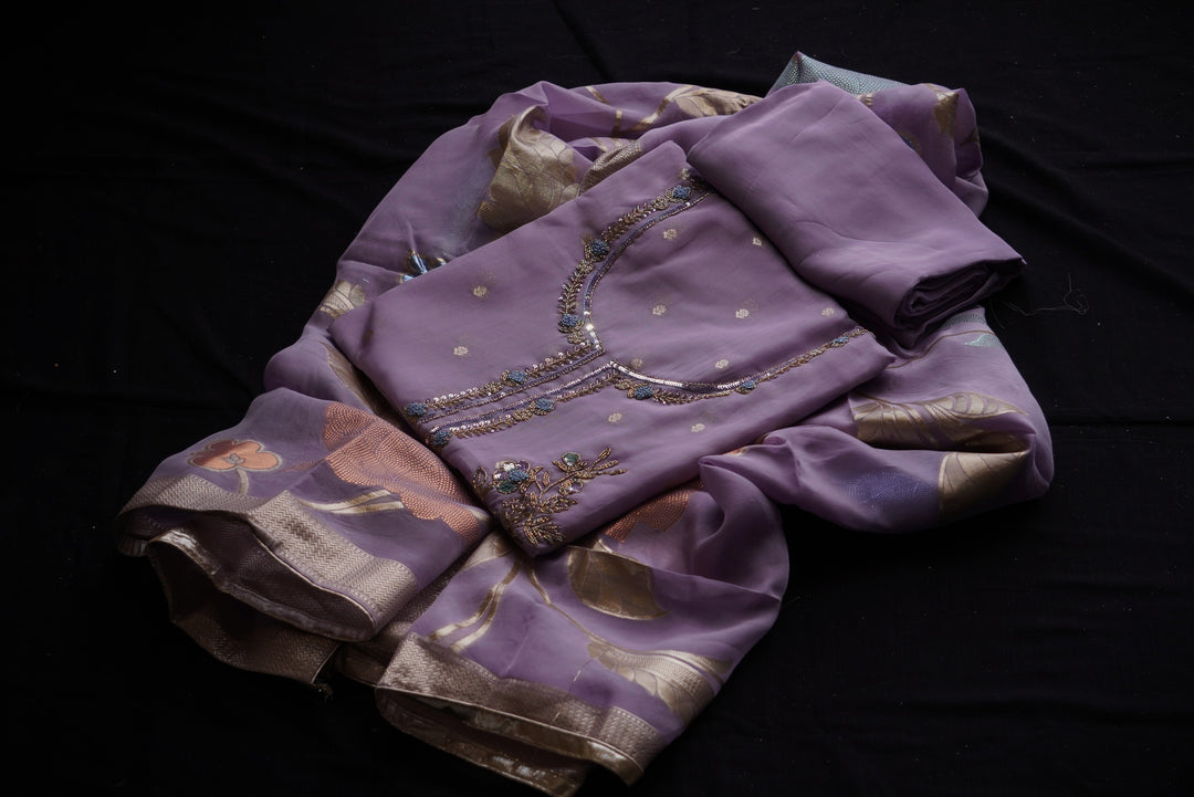 Organza with Floral Bead Embroidery Unstitched Suit Set