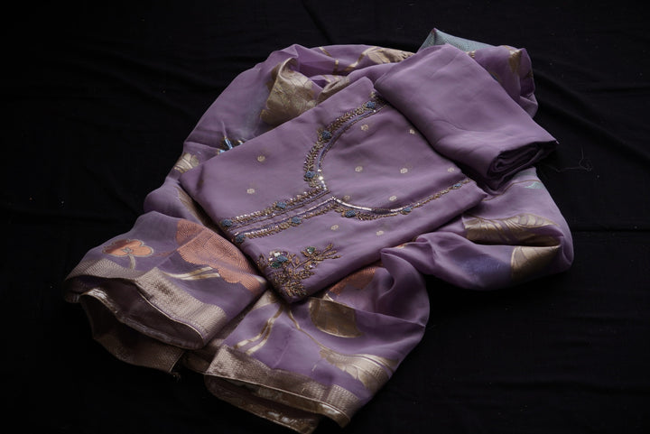 Organza with Floral Bead Embroidery Unstitched Suit Set