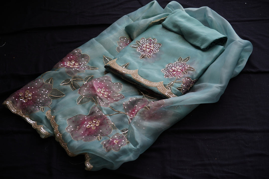 Glass Tissue with Digital Print Unstitched Suit Set