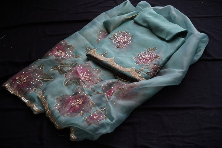 Glass Tissue with Digital Print Unstitched Suit Set