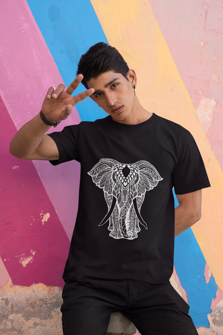 Elephant Printed Tshirt by UQ(Black)