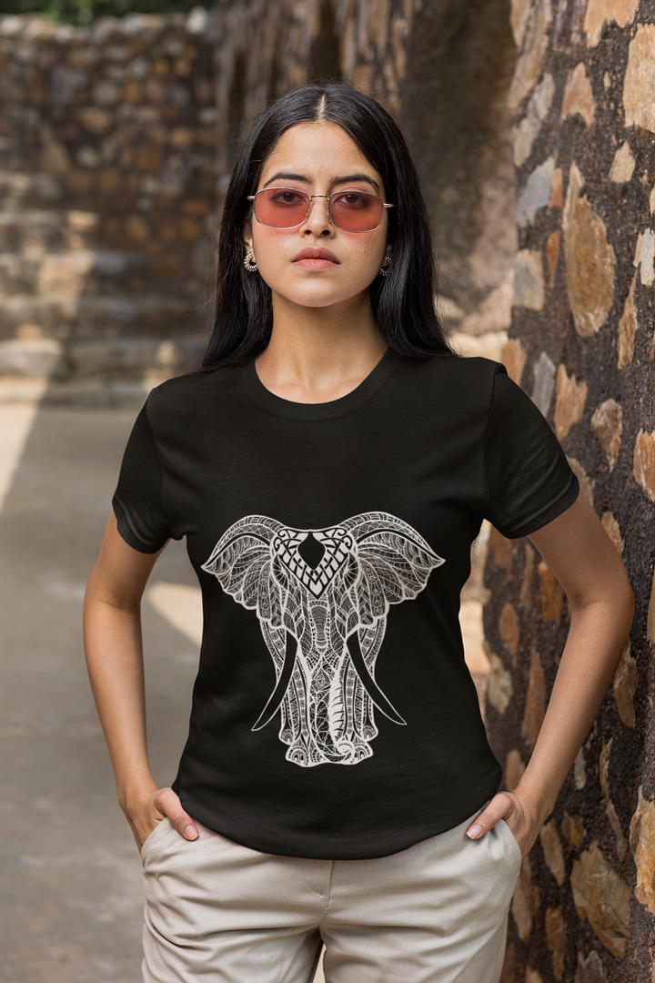 Elephant Printed Tshirt by UQ(Black)