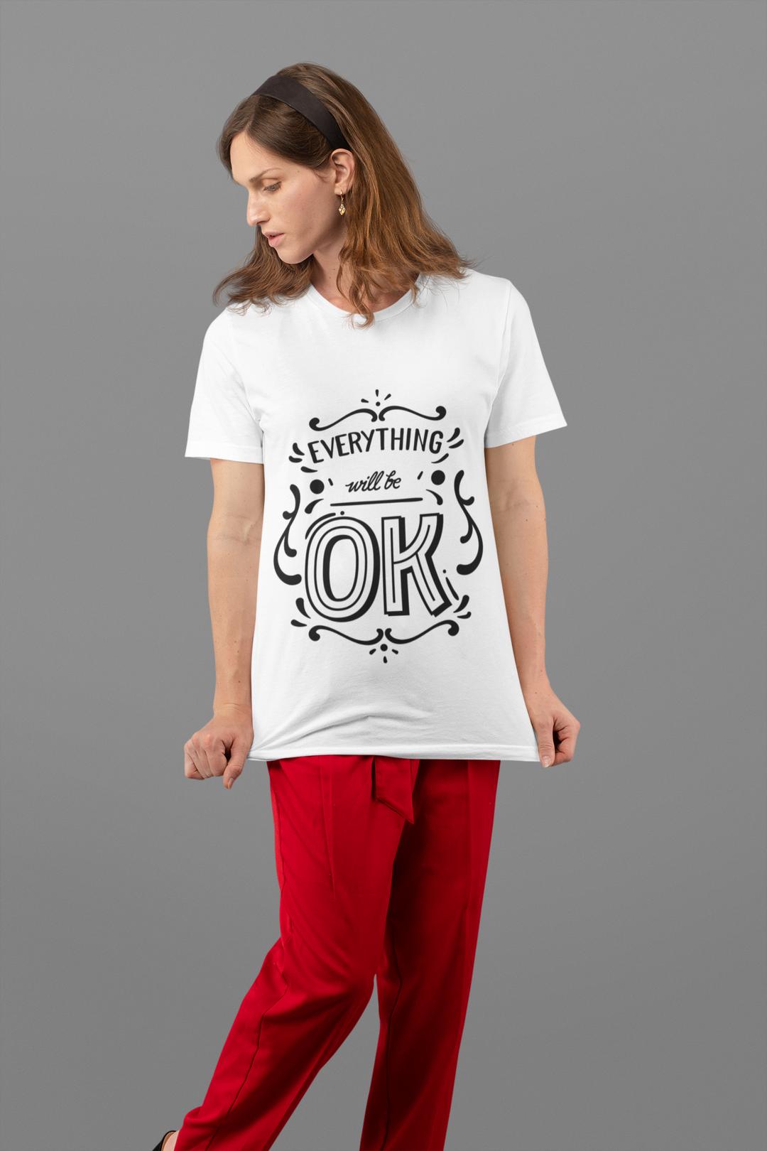 Everything ok Printed Tshirt by UQ(White)