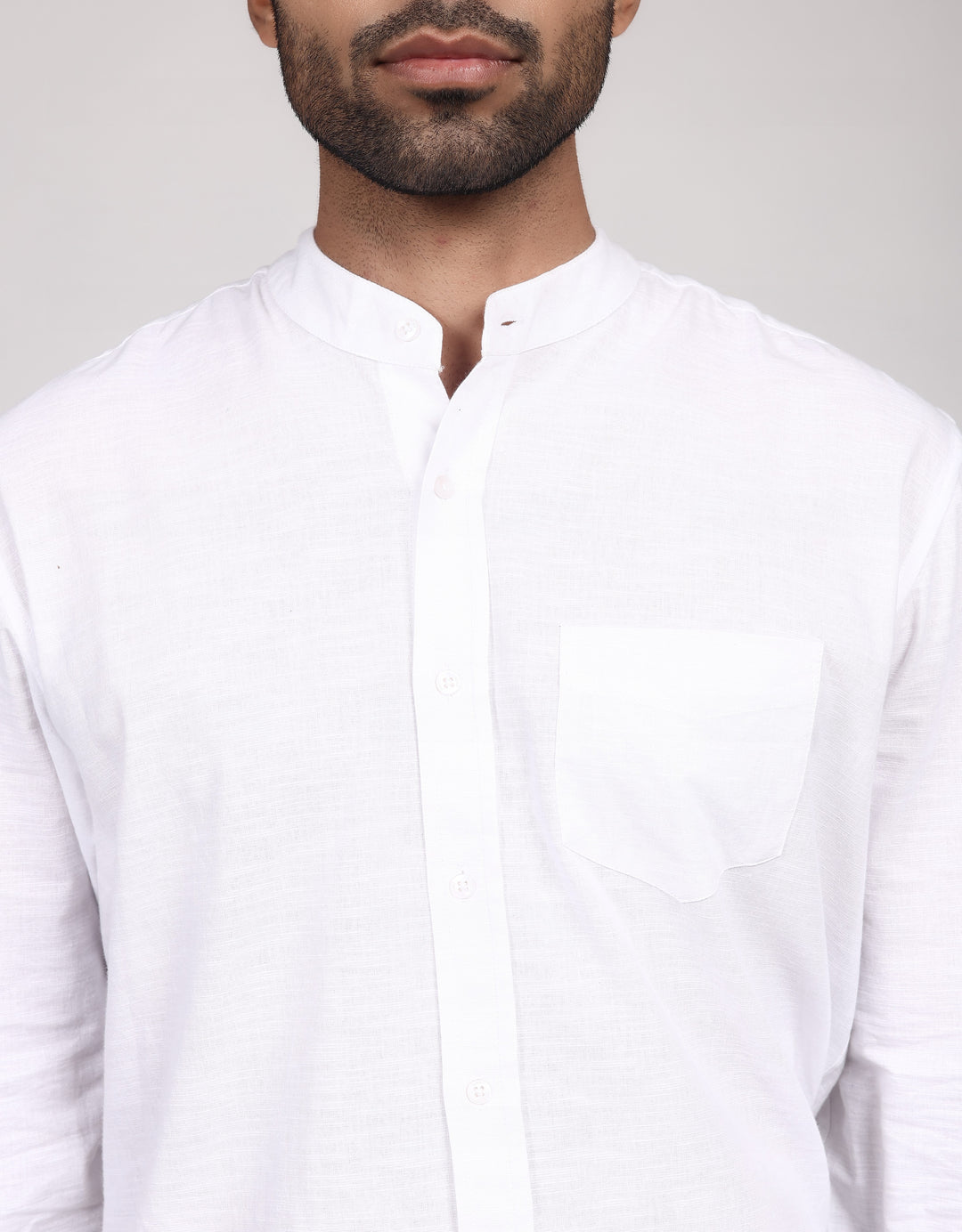 Linen Mandarin Collar Shirt - White