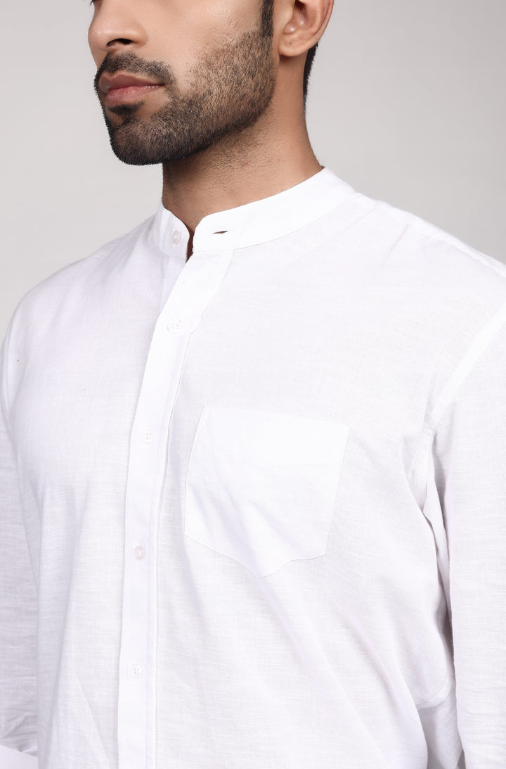 Linen Mandarin Collar Shirt - White