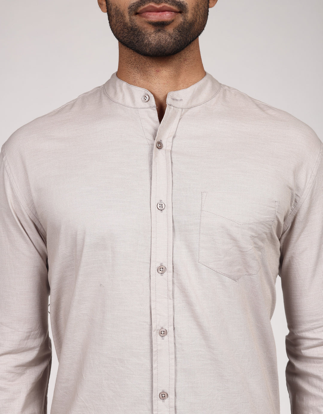 Linen Mandarin Collar Shirt - Grey