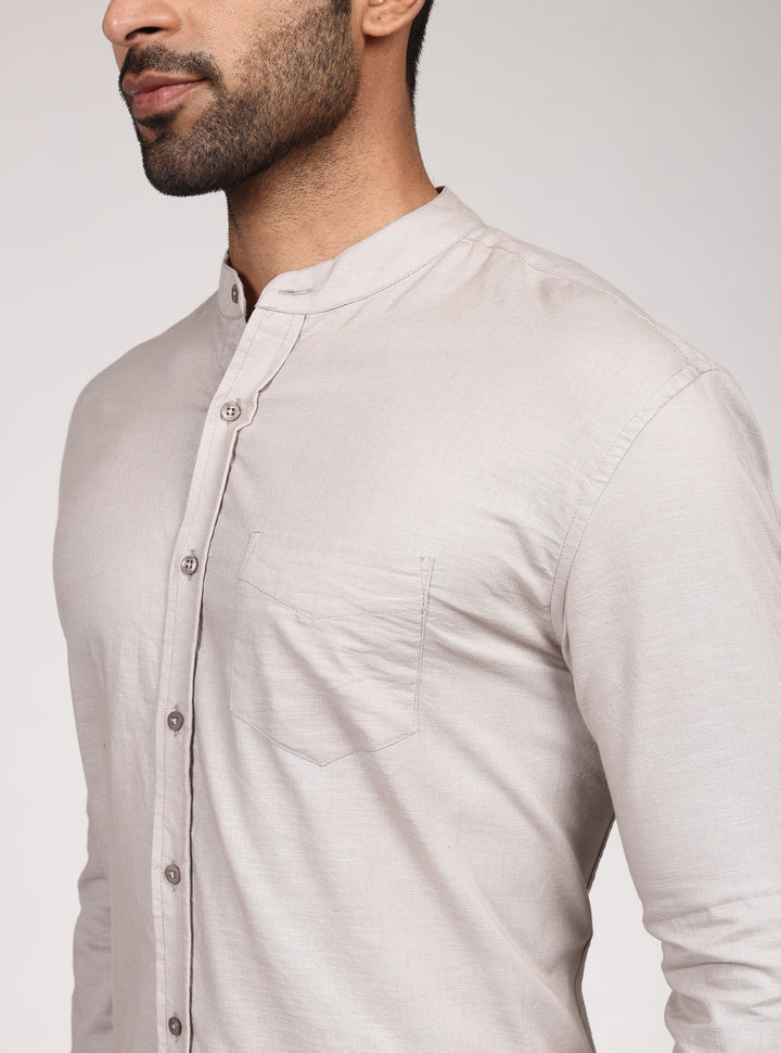 Linen Mandarin Collar Shirt - Grey