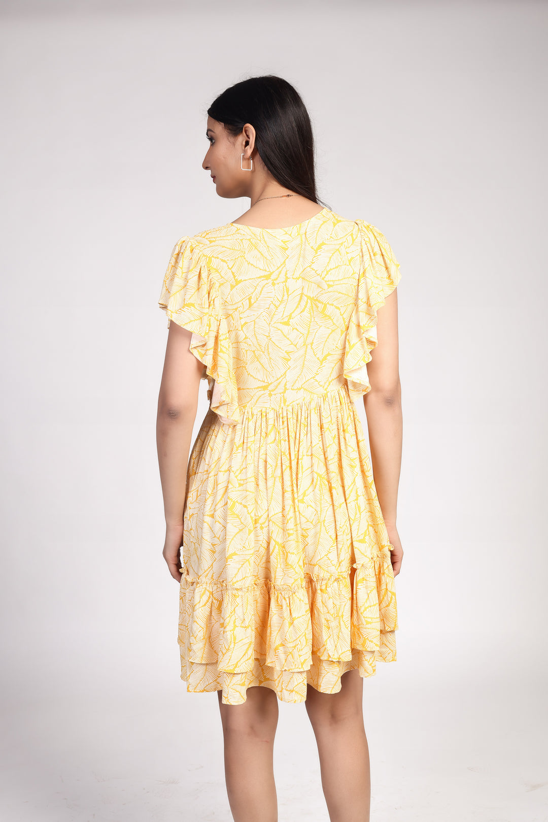 YELLOW LEAF COTTON MINI DRESS