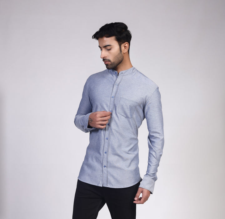 Oxford Mandarin Collar Shirt - Chambray