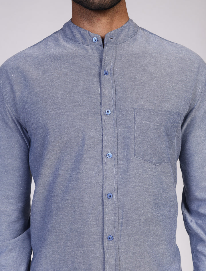 Oxford Mandarin Collar Shirt - Chambray