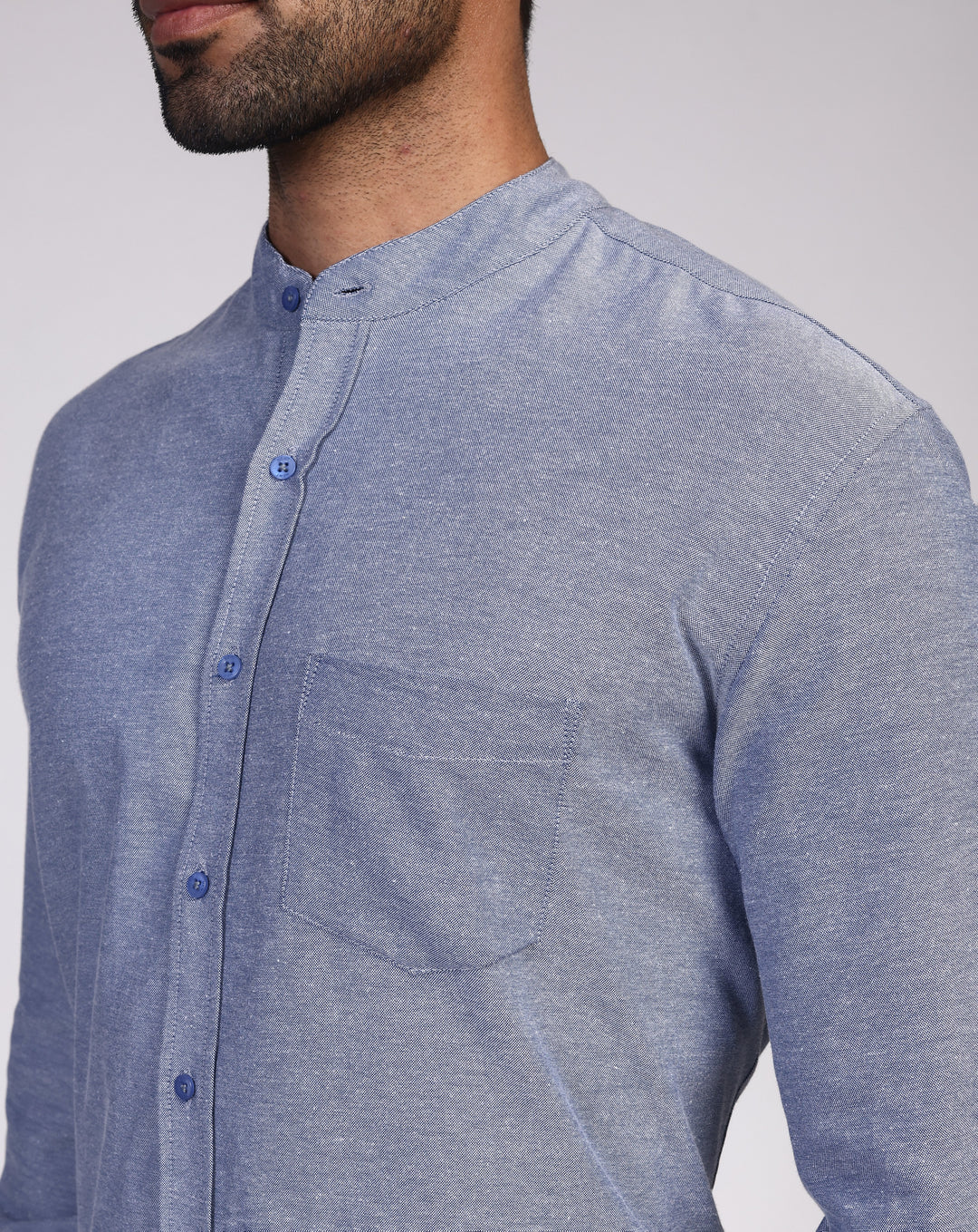 Oxford Mandarin Collar Shirt - Chambray