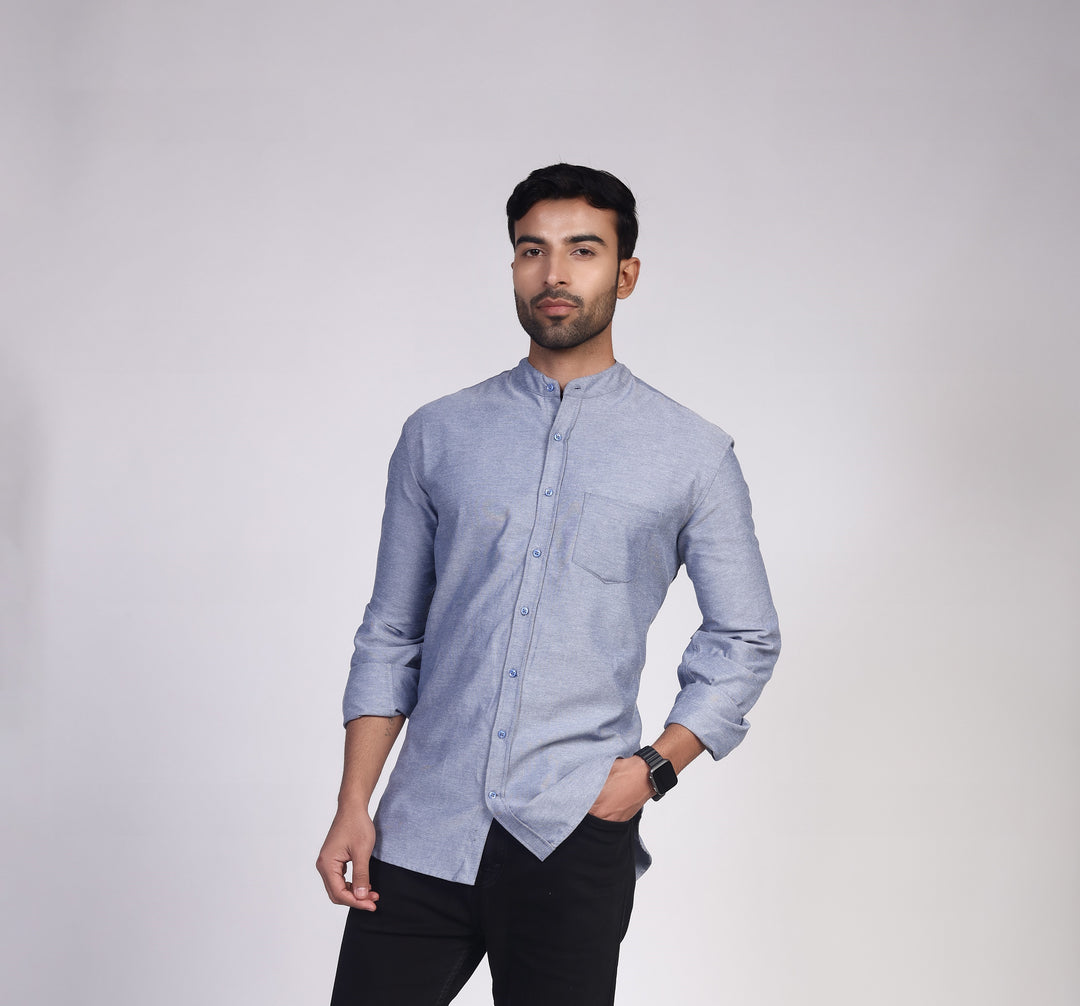 Oxford Mandarin Collar Shirt - Chambray