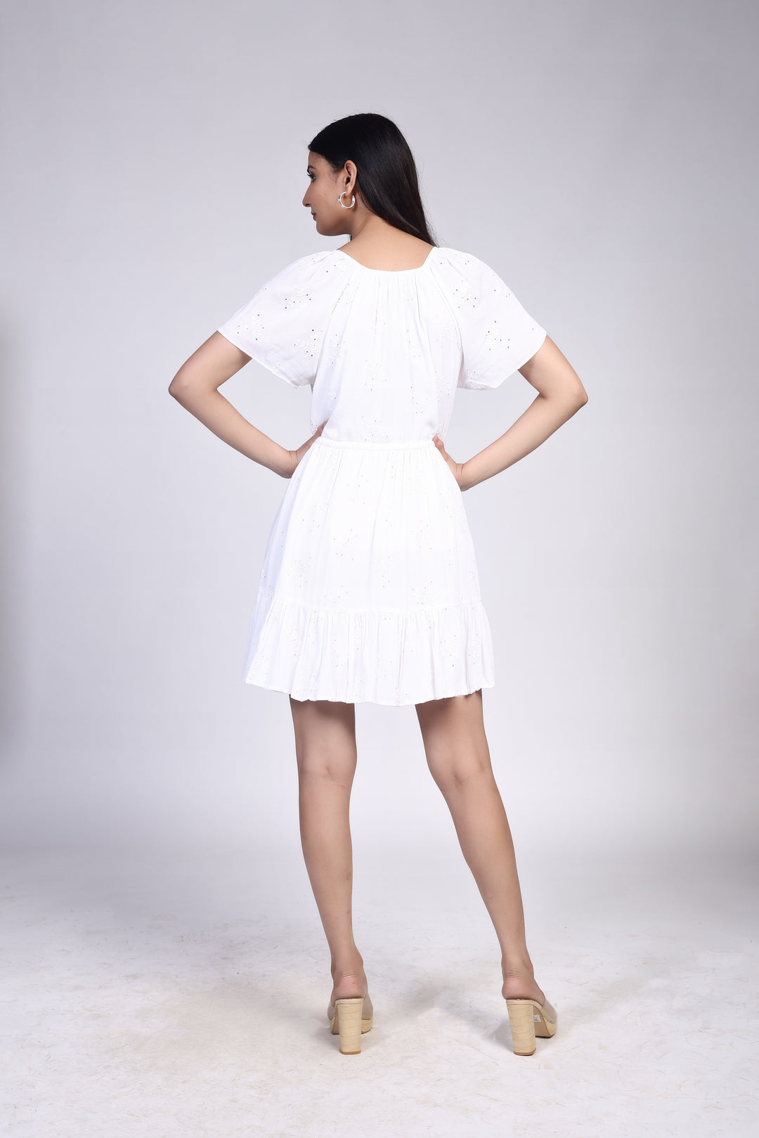 DRAWSTRING  DRESS WITH FLUTTER SLEEVES