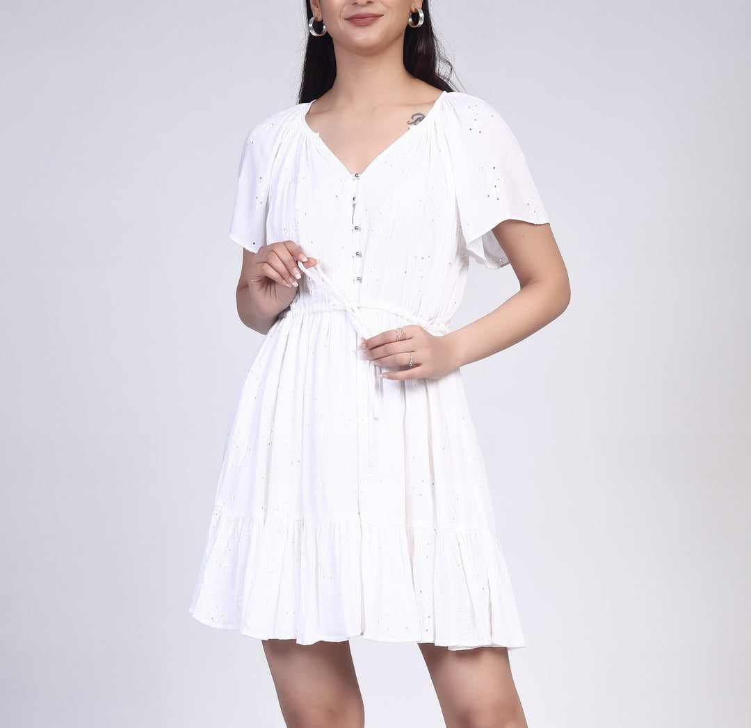 DRAWSTRING  DRESS WITH FLUTTER SLEEVES