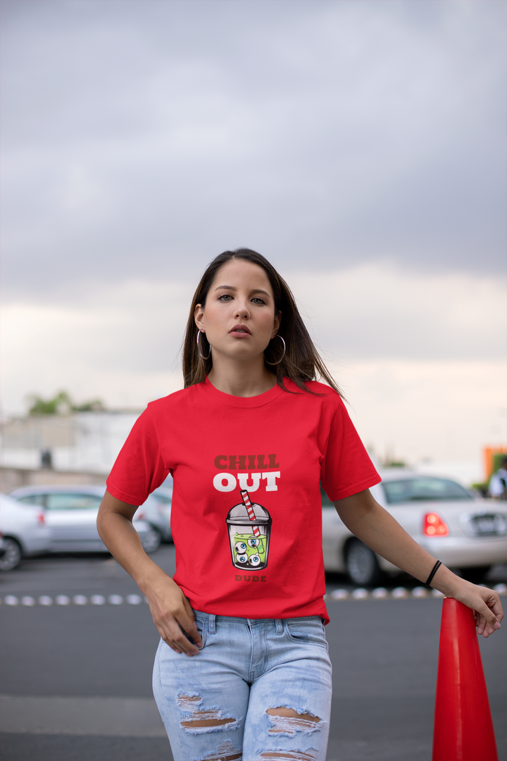 Chill Out Printed Tshirt by UQ(Red)